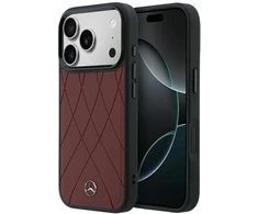 Dėklas Mercedes Leather Crossed Lines MagSafe skirtas iPhone 18 Pro / 17 Pro burgundy