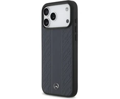 Dėklas Mercedes Leather Laurel Leaves Stripes MagSafe Apple iPhone 17 Pro Max mėlynas