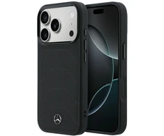Dėklas Mercedes Leather Mesh with Bow Line MagSafe iPhone 17 Pro juodos spalvos