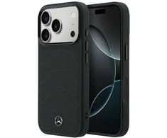 Dėklas Mercedes Leather Mesh with Bow Line MagSafe Case for iPhone 18 Pro / 17 Pro - Juodas