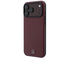 Mercedes Leather Semi Wrap Iconic Line MagSafe dėklas, skirtas iPhone 18 Pro Max / 17 Pro Max - bordo spalvos