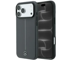 Dėklas Mercedes Leather Semi Wrap with Iconic Line MagSafe Case for iPhone 18 Pro / 17 Pro - Dark Gray