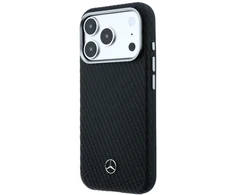 Mercedes PU Leather Semi Wrap MagSafe dėklas skirtas Apple iPhone 17 Pro juodos spalvos