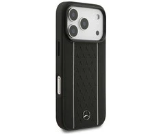 Mercedes Leather Star Pattern Stripes MagSafe dėklas skirtas Apple iPhone 17 Pro juodos spalvos