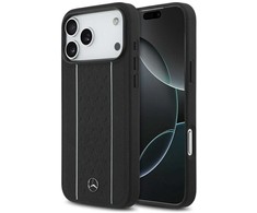 Dėklas Mercedes Leather Star Pattern Stripes MagSafe Case for iPhone 17 Pro Max - Juodas