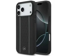 Dėklas Mercedes Leather Star Pattern Stripes MagSafe Case for iPhone 17 Pro Max - Juodas