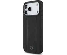 Dėklas Mercedes Leather Star Pattern Stripes MagSafe Case for iPhone 17 Pro Max - Juodas