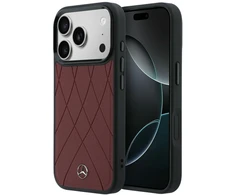 Dėklas Mercedes Leather with Crossed Lines MagSafe iPhone 17 Pro Max raudonas