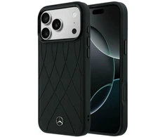 Dėklas Mercedes Leather with Crossed Lines MagSafe iPhone 17 Pro juodos spalvos