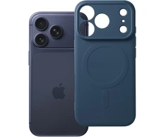 OEM dėklas, skirtas iPhone 17 Pro / 18 Pro, silikoninis Mag dėklas, suderinamas su MagSafe (fotoaparato apsauga), tamsus mėlynas