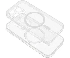 Oem Originalus „iPhone 17 Pro Max“ / „18 Pro Max“ dėklas (žemas kameros kraštas), skaidrus „Mag“ dėklas – blizgučiai (STR / APSAUGA KAMERAI), suderinamas su „MagSafe“ permatomais blizgučiais