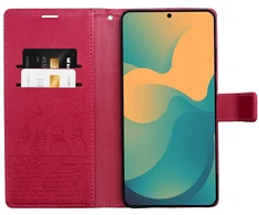 OEM atverčiamas dėklas Redmi NOTE 15 5G Mezzo Book katėms, raudonas