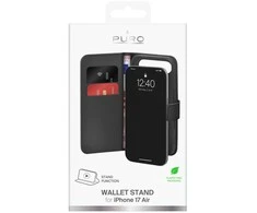 Puro Wallet Stand dėklas skirtas Apple iPhone 17 Air made of eco-leather, with a flap, wallet and stand function - juodos spalvos