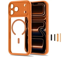 Dėklas TECH-PROTECT MAGPEAK MagSafe CC iPhone 17 Pro Max / 18 Pro Max KOSMINĖ ORANŽINĖ/SKAIDRI