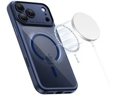 „Tech-Protect Magpeak Magsafe CC“ dėklas, skirtas „iPhone 17 Pro Max“ – skaidrus tamsiai mėlynas Mėlyna