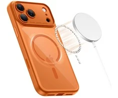 „Tech-Protect Magpeak Magsafe CC“ dėklas, skirtas „iPhone 17 Pro“ – permatomas oranžinis