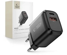 „Tech-Protect NCA20 PD 20W / QC3.0 USB-A / USB-C“ sieninis įkroviklis - juodas