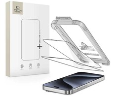 „Tech-Protect Quick Set+“ 2 grūdinto stiklo pakuotė, skirta „iPhone 15 Pro“ - juodas