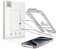 „Tech-Protect Quick Set+“ 2 grūdinto stiklo pakuotė, skirta „iPhone 15 Pro“ - juodas