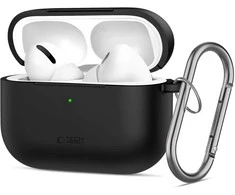 „Tech-Protect“ silikoninis dėklas su kabliuku, skirtas „AirPods Pro 3“ ausinėms - Juodas