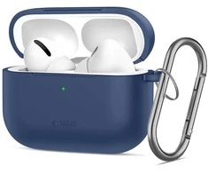 „Tech-Protect“ silikoninis dėklas su kabliuku, skirtas „AirPods Pro“ ausinėms – tamsiai mėlynas Mėlyna