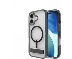 ZAGG Santa Cruz Snap KS MagSafe dėklas su stovu, skirtas iPhone 17 – skaidrus ir juodas