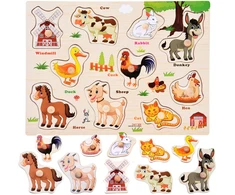 Dėlionė Jokomisiada Wooden puzzle FARMA puzzle with handles and English words - 10 pieces ZA6418