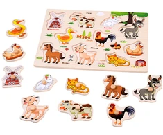 Dėlionė Jokomisiada Wooden puzzle FARMA puzzle with handles and English words - 10 pieces ZA6418
