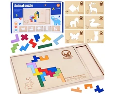 Dėlionė Jokomisiada Wooden puzzle TETRIS 6 animals + pixel blocks ZA6244