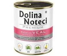 DOLINA NOTECI Premium turtinga veršiena su žaliais žirneliais – šlapias šunų maistas – 800g
