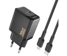 Dudao A26LEU PD 20W GaN USB-C sieninis įkroviklis su USB-C–Lightning laidu - Juodas