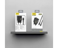 Dudao A26TCEU PD QC 25W GaN USB-A USB-C sieninis įkroviklis su USB-C laidu - Juodas