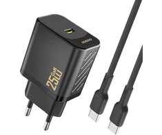 „Dudao A27CEU PD 25W GaN SB-C“ sieninis įkroviklis su USB-C laidu – juodas