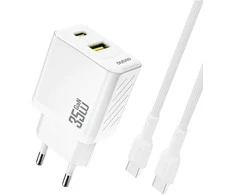 Dudao A27MaxCEU PD QC 35W USB-A USB-C sieninis įkroviklis su USB-C laidu – baltas