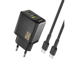 Dudao A27MaxCEU PD QC 35W USB-A USB-C sieninis įkroviklis su USB-C laidu – juodas