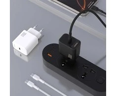 Dudao A27PCEU PD 30W GaN USB-C sieninis įkroviklis su USB-C laidu - Juodas