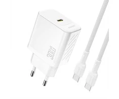 Dudao A27PCEU PD 30W GaN USB-C Wall Charger with USB-C Cable - Baltas