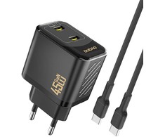Dudao A28PCEU PD 45W GaN 2xUSB-C sieninis įkroviklis su USB-C laidu - Juodas