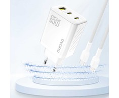 Dudao A29 65W GaN laidinis įkroviklis 2 x USB-C + 1 x USB-A – baltos spalvos