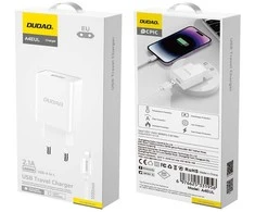 Dudao A4EU USB-A 2.1A laidinis įkroviklis – baltos spalvos + USB-A – Lightning kabelis