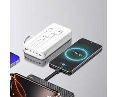 Dudao K11 Pro 20000mAh išorinė baterija su integruotais laidais – balta