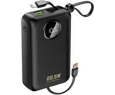 Dudao K14+ Powerbank 20000mAh 22.5W USB-C / USB-A / Built-in Lightning and USB-C Cables - Juodas