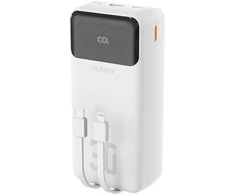 Dudao K15Max 30000mAh PD 22.5W išorinė baterija su USB-C ir Lightning laidais - Baltas