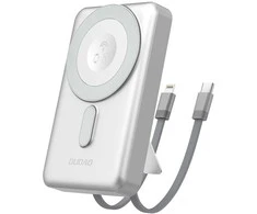 Dudao K29 10000mAh PD 20W MagSafe Powerbank with Metal Case, Stand and Built-in USB-C/ Lightning Cables - Sidabrinis
