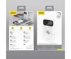 Dudao K31 10000 mAh 22.5W PD Powerbank su integruotu kabeliu – baltos spalvos