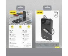 Dudao K31 10000 mAh 22.5W PD Powerbank su integruotu kabeliu – juodos spalvos