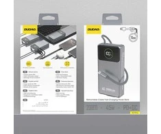 Dudao K31 Pro 45W 20000mAh Power Bank with Built-in Retractable USB-C Cable – pilkos spalvos