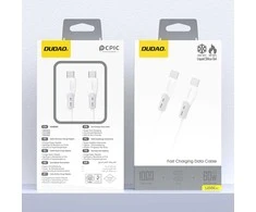 Dudao L25SC 60W USB-C - USB-C laidas su minkštu silikoniniu apvadu 1m - Baltas