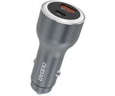 Dudao R4Ultra 120W greito įkrovimo LED automobilinis įkroviklis su maitinimo šaltiniu USB-A USB-C – pilkas