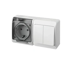 Elektro Plast SOCKET+2G.SWITCH HERMES IP44 Baltas/Pilkas